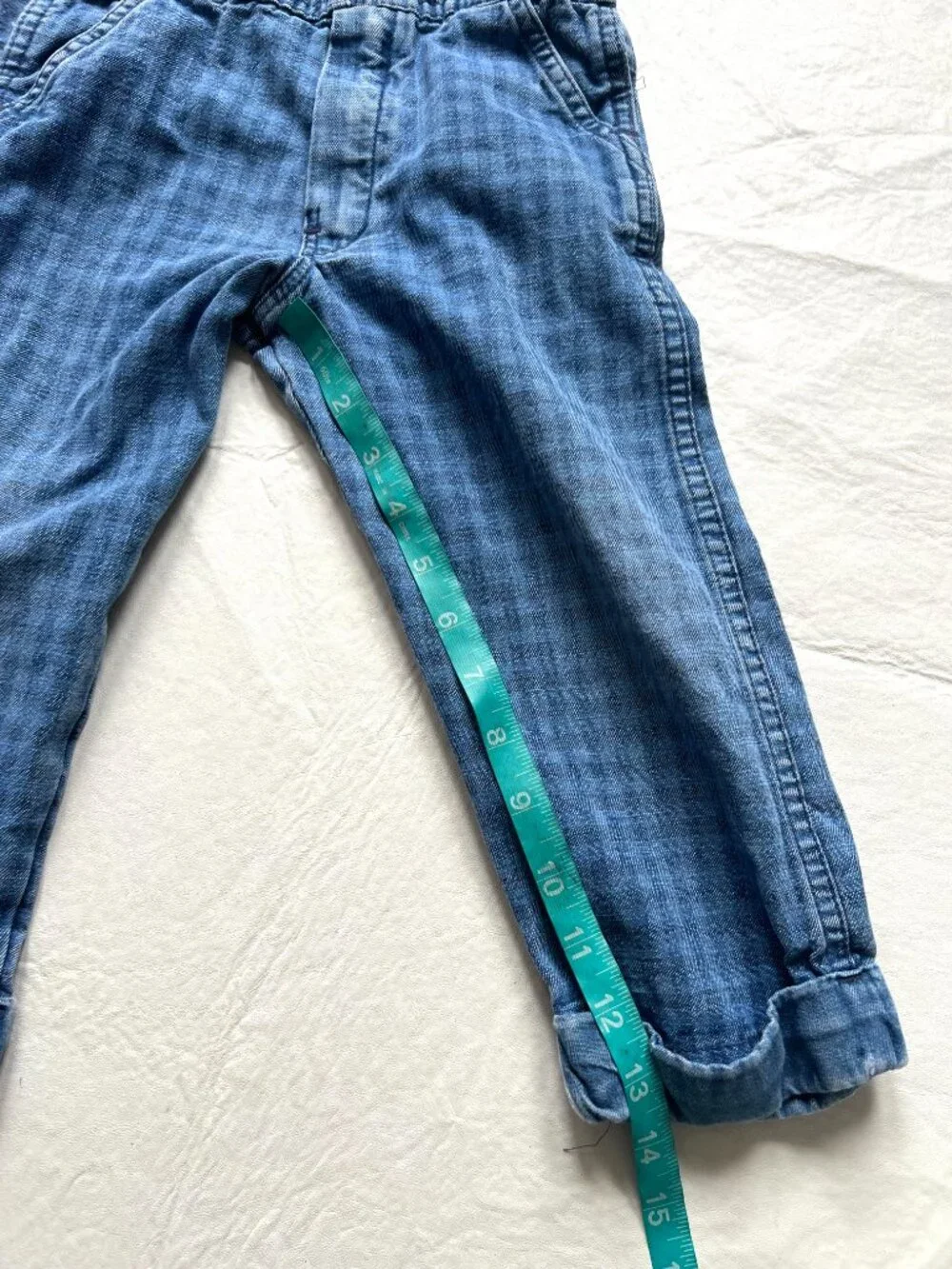 Vintage OshKosh B'gosh overalls 4T 4 T blue denim woven check plaid made in USA